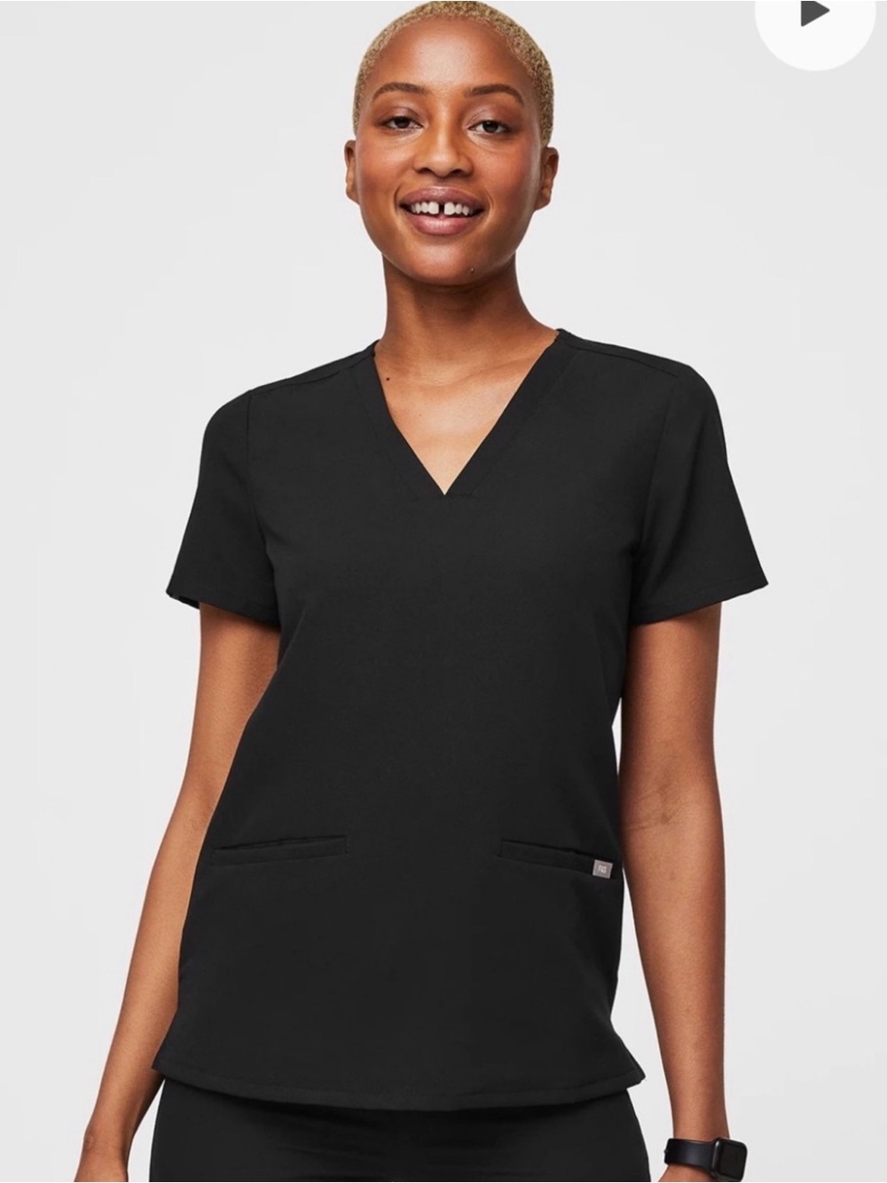 Figs Black V-Neck Short Sleeve Scrub Top